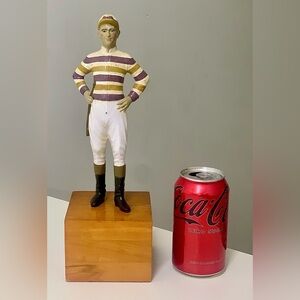 Early 20th Century Antique Cast Iron Wooden Miniature 12” Indoor Lawn Jockey